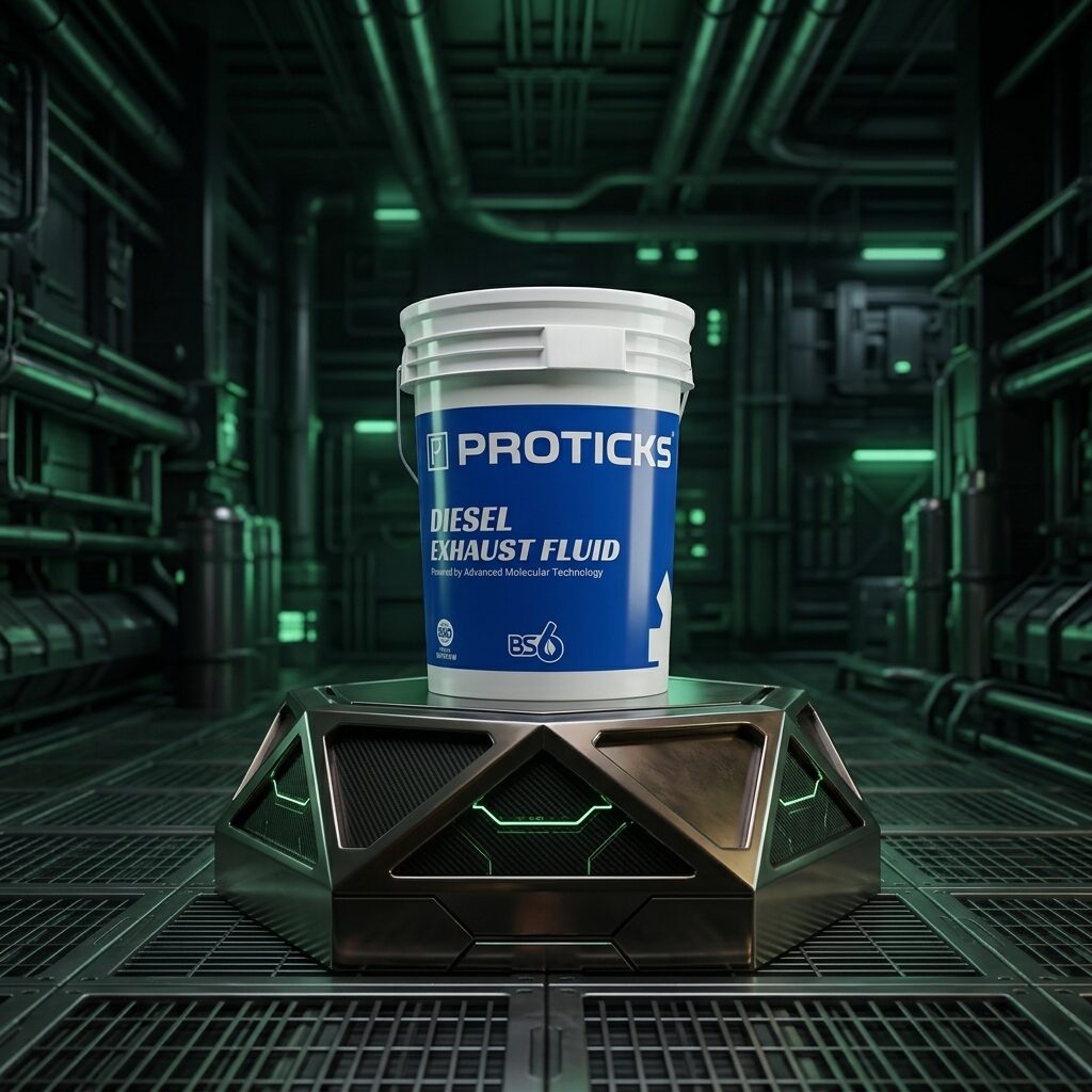 PROTICKS DEF and AdBlue diesel exhaust fluid in a futuristic container